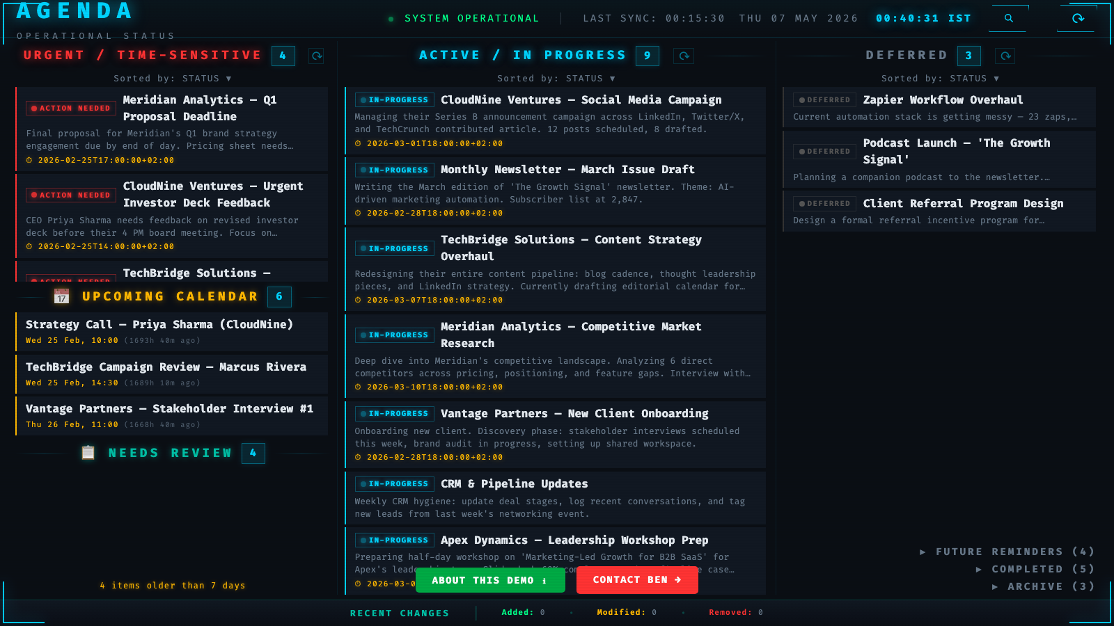Agenda dashboard preview