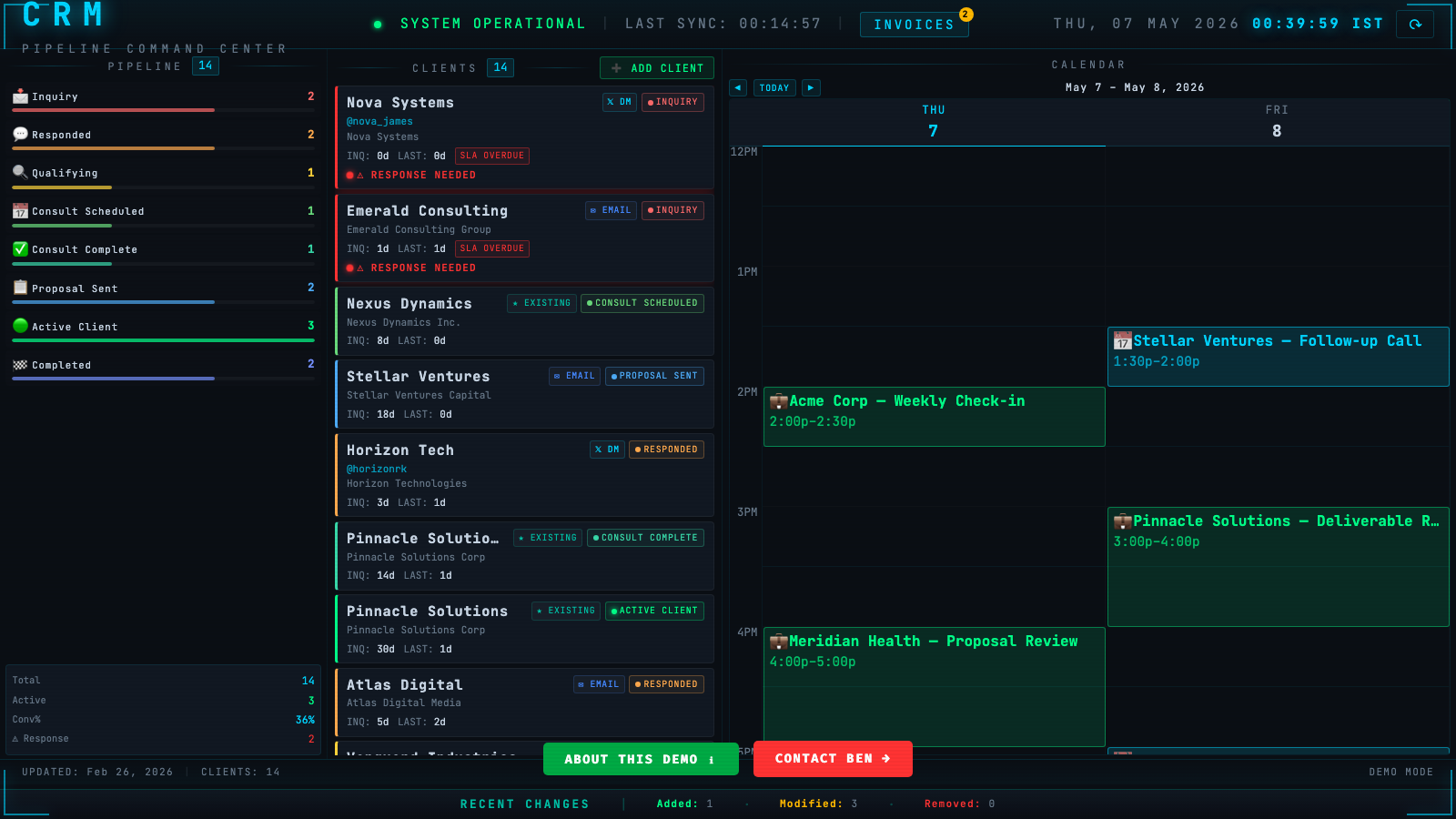 CRM dashboard preview with pipeline and calendar panels