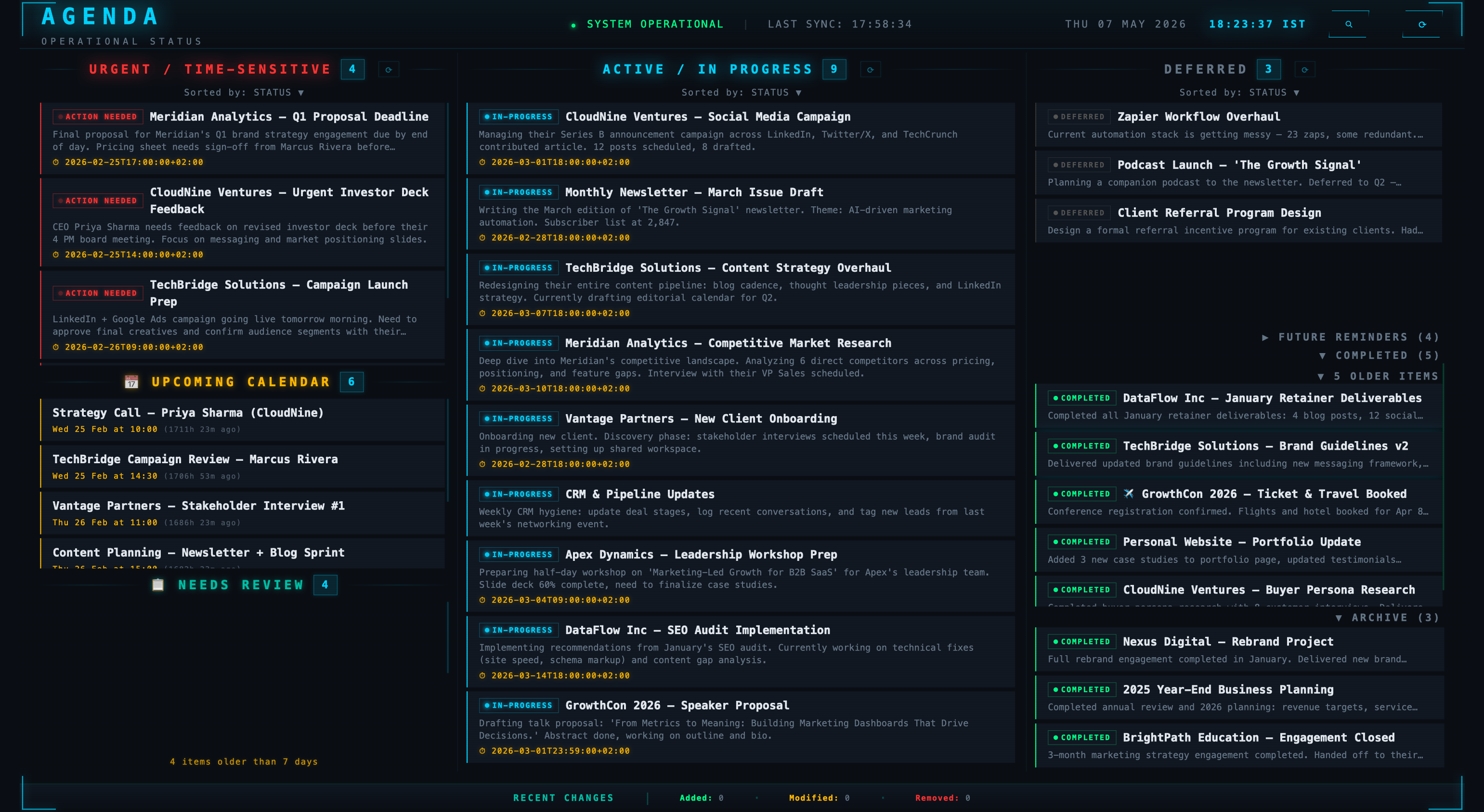 Agenda dashboard preview